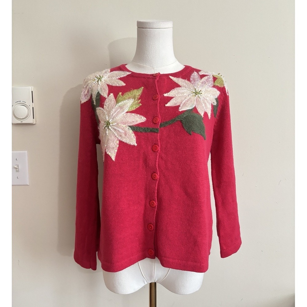 Tiara International Christmas Collection Womens Large Cardigan Sweater Beaded